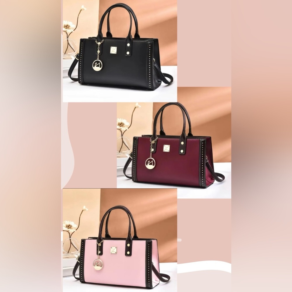 Vintage Handbag–Elegant Synthetic Leather Shoulder Bag- Color Black Rose & Wine